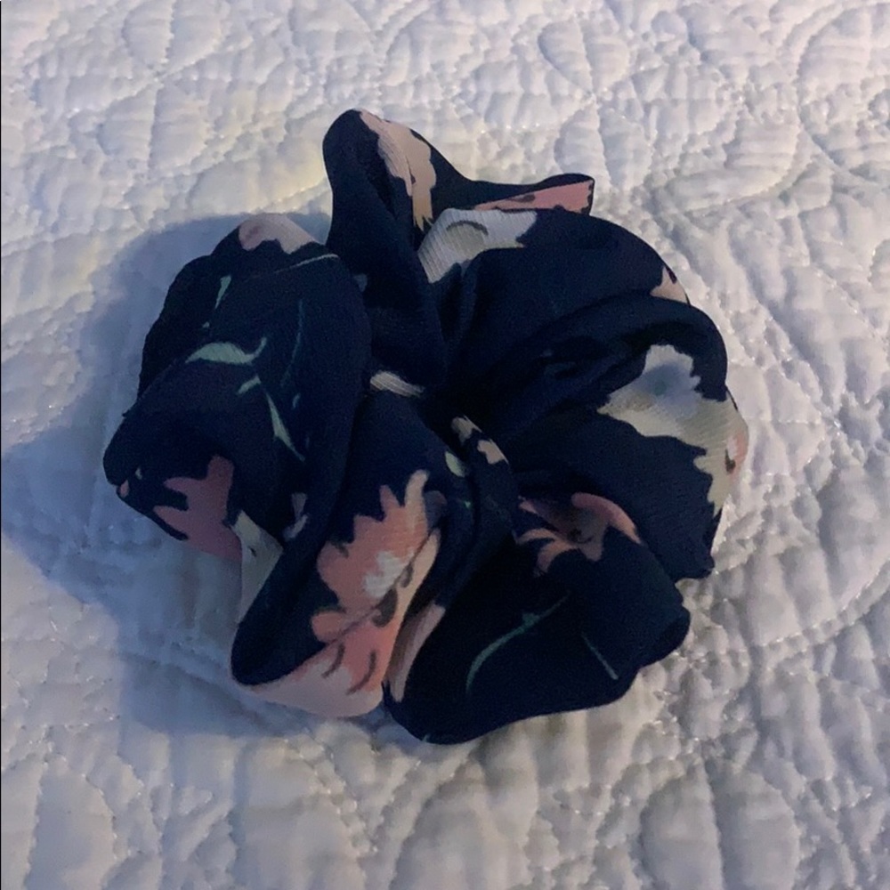 Flower print with navy blue background scrunchie